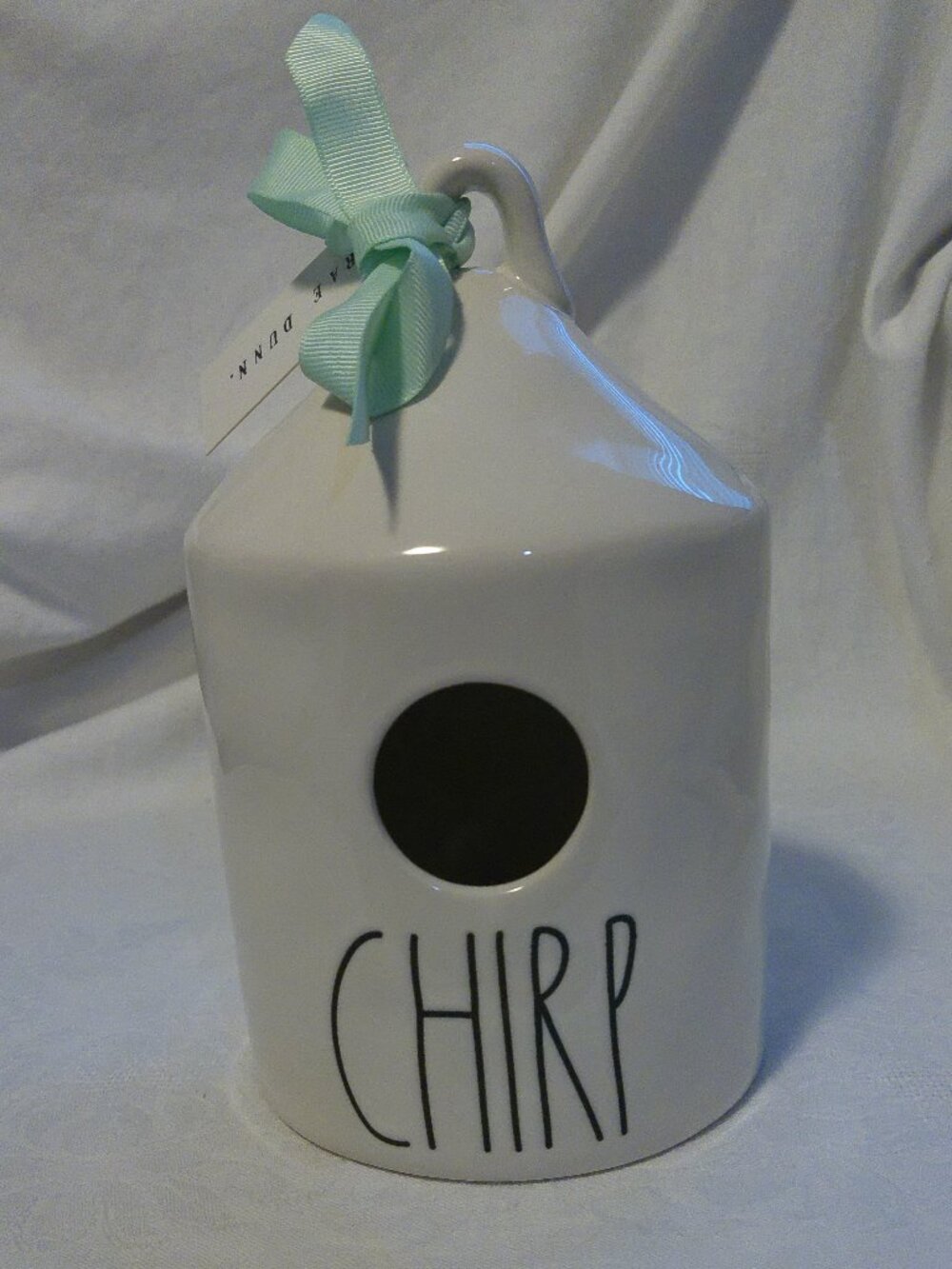 Rae Dunn Ceramic Birdhouse "Chirp" White Round Hanging or Shelf Sitter EUC